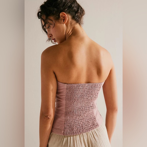 NWOT FREE PEOPLE Criss Cross Corset Top Dusty Rose - Picture 2 of 9